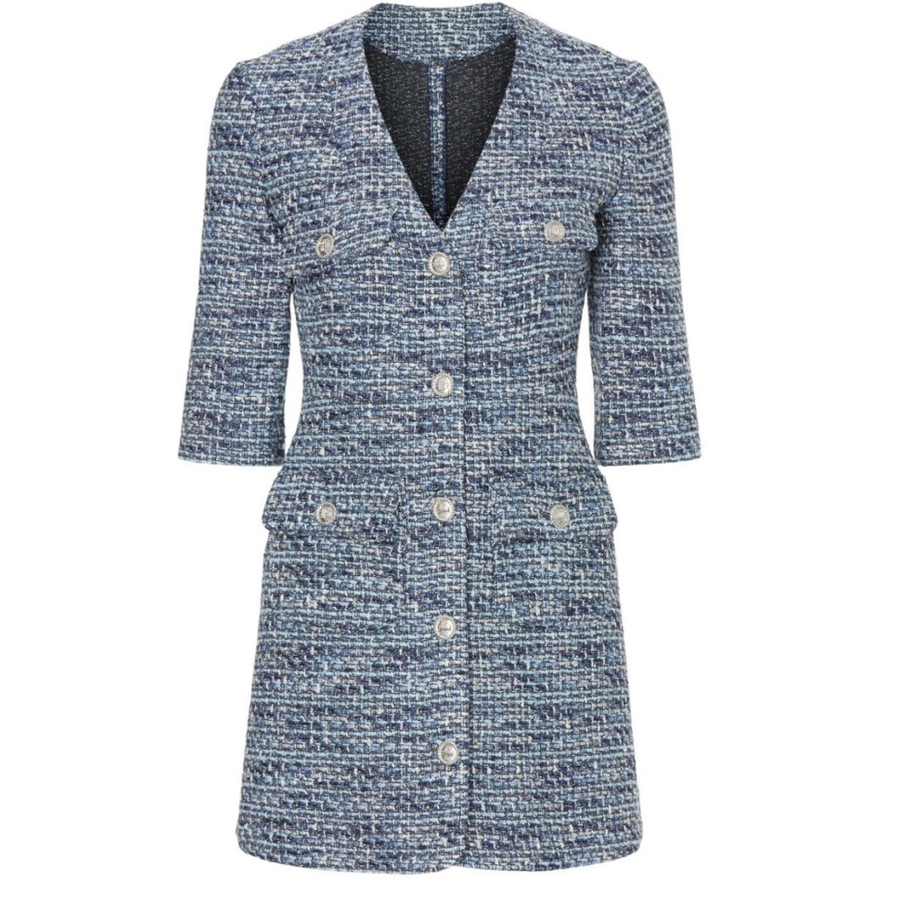 Maje Blue and White Tweed Mini Dress
